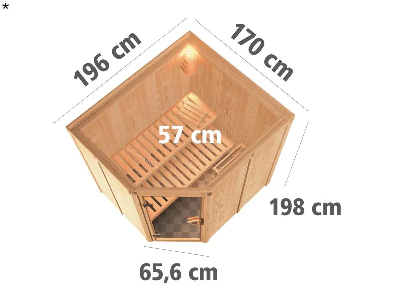 Lilja - Karibu Sauna Plug & Play 3,6 kW Ofen, int. Steuerung - ohne Dachkranz - Klarglas Ganzglastür - Image 3
