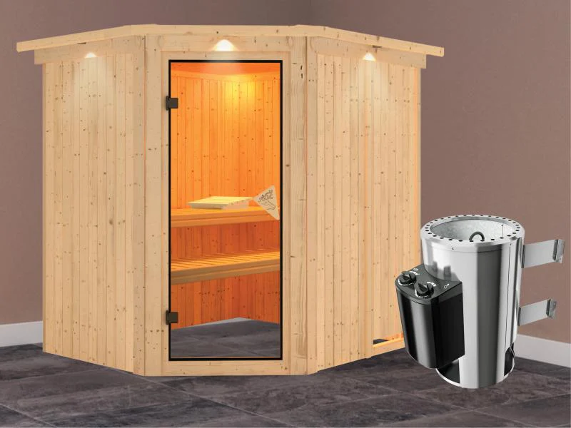 Lilja - Karibu Sauna Plug & Play inkl. 3,6 kW-Ofen - mit Dachkranz - - Image 2