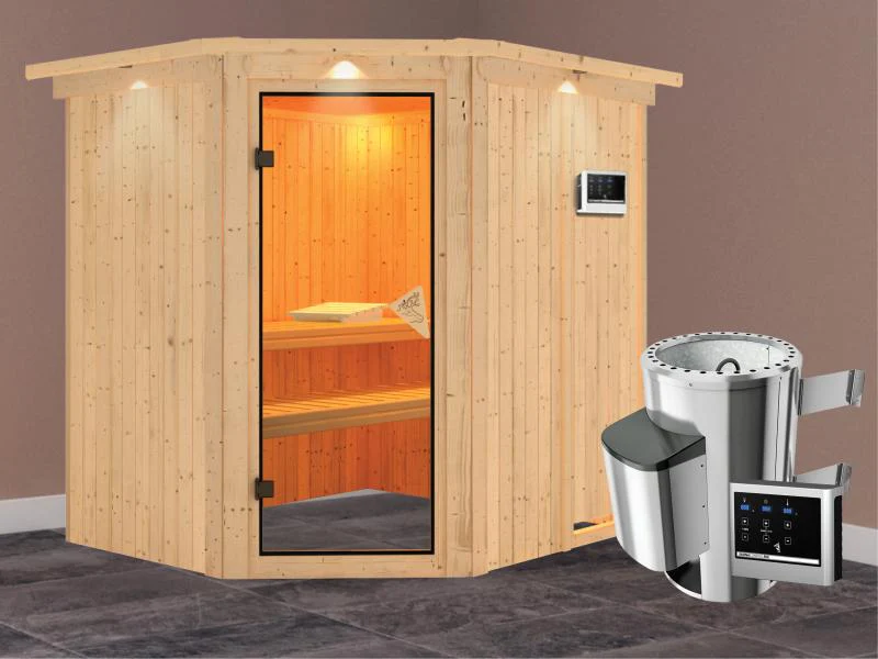 Lilja - Karibu Sauna Plug & Play inkl. 3,6 kW-Ofen - mit Dachkranz - - Image 2