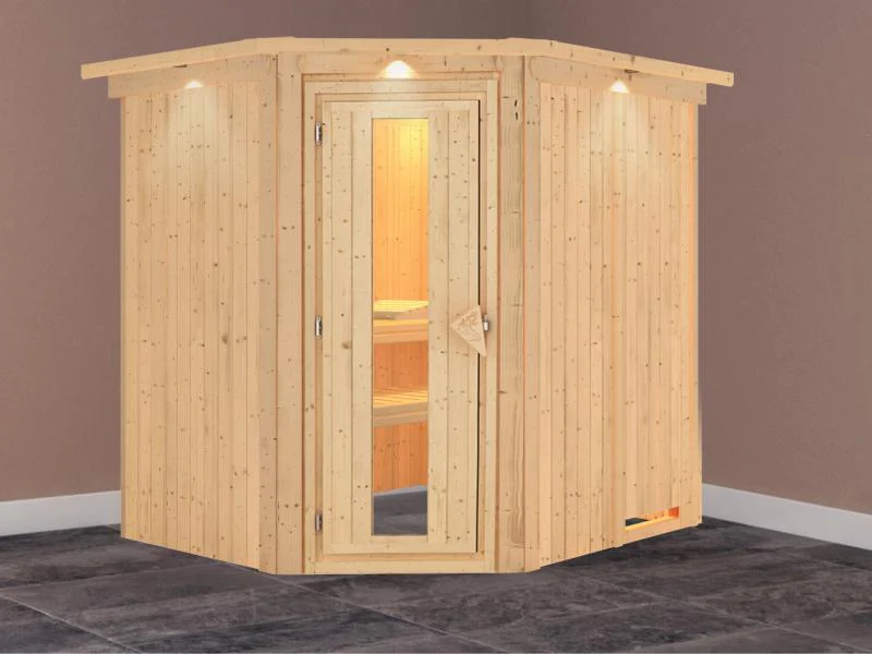Lilja - Karibu Sauna Plug & Play ohne Ofen - mit Dachkranz - Energiespartür - Image 2