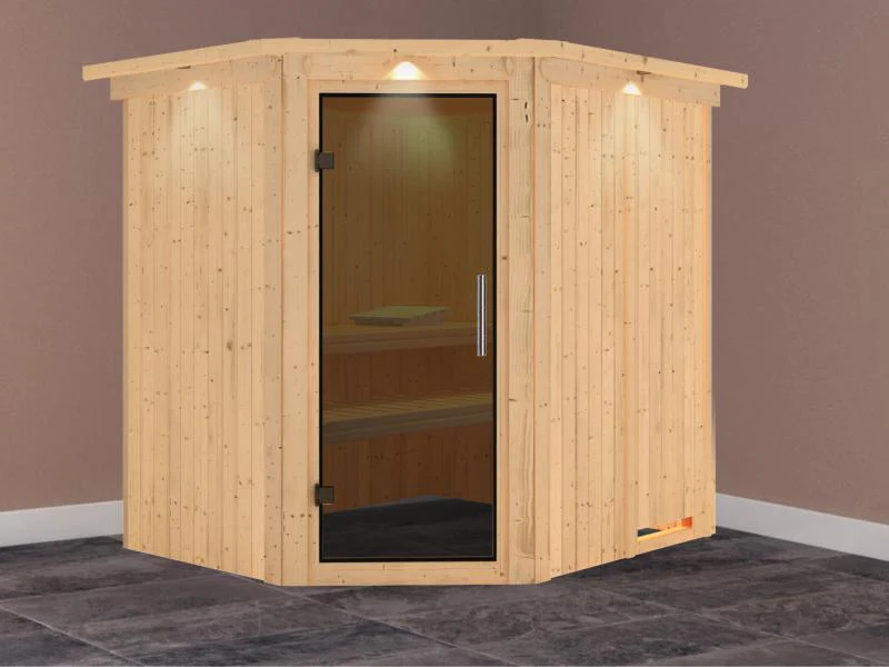 Lilja - Karibu Sauna Plug & Play ohne Ofen - mit Dachkranz - Moderne Saunatür - Image 2