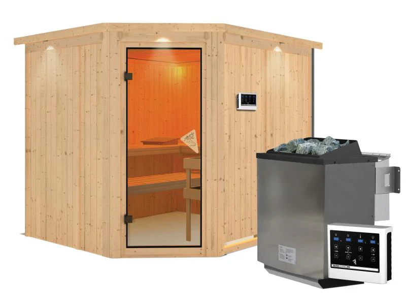 Malin - Karibu Sauna inkl. 9-kW-Bioofen - mit Dachkranz - - Image 2