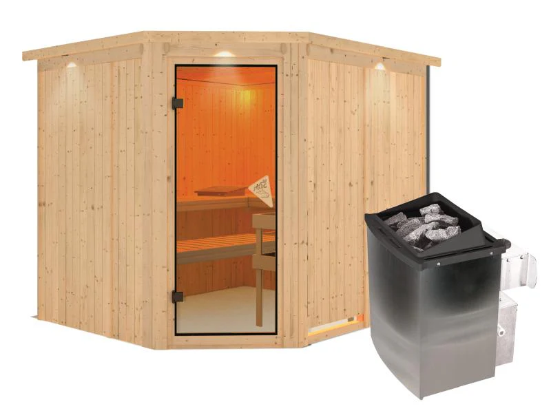 Malin - Karibu Sauna inkl. 9-kW-Ofen - mit Dachkranz - - Image 2