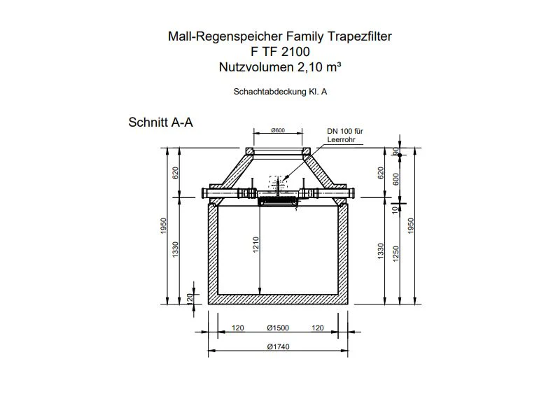 Mall Betonzisterne Family 2100 Liter, begehbar, mit Trapezfilter - Image 3