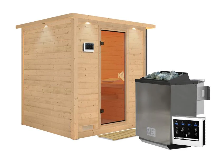 Mojave - Karibu Sauna inkl. 9-kW-Bioofen - mit Dachkranz - - Image 2