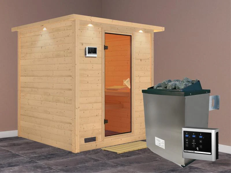 Mojave - Karibu Sauna inkl. 9-kW-Ofen - mit Dachkranz - - Image 2