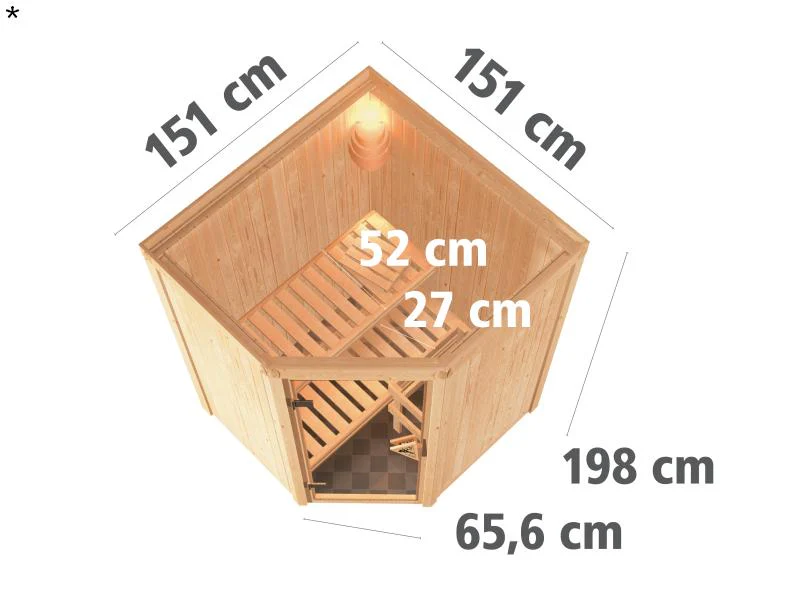Nanja - Karibu Sauna Plug & Play 3,6 kW Bio Ofen, ext. Steuerung - ohne Dachkranz - moderne Saunatür - Image 3