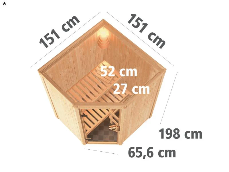 Nanja - Karibu Sauna Plug & Play 3,6 kW Ofen, ext. Steuerung - ohne Dachkranz - Klarglas Ganzglastür - Image 3