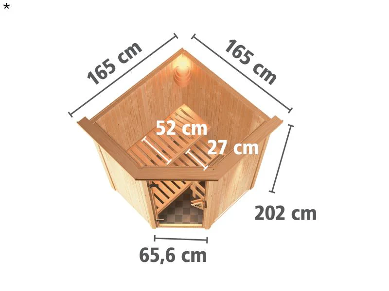 Nanja - Karibu Sauna Plug & Play 3,6 kW Ofen, int. Steuerung - mit Dachkranz - Energiespartür - Image 3
