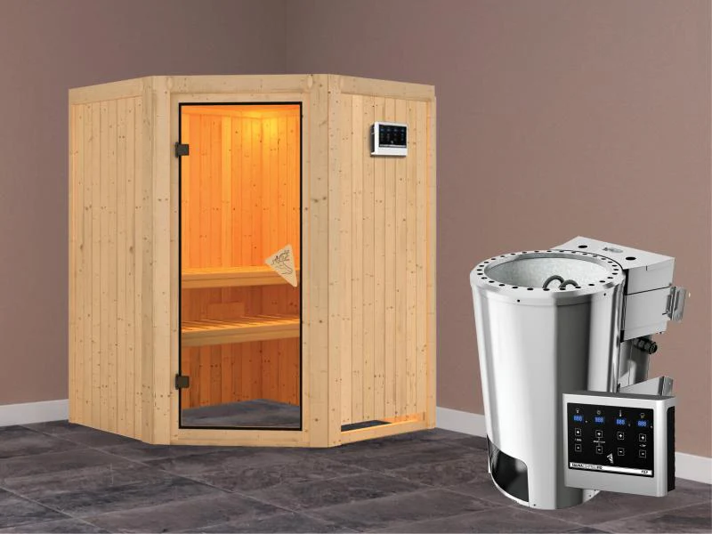 Nanja - Karibu Sauna Plug & Play inkl. 3,6 kW-Bioofen - ohne Dachkranz - - Image 2