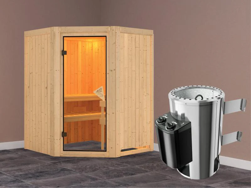 Nanja - Karibu Sauna Plug & Play inkl. 3,6 kW-Ofen - ohne Dachkranz - - Image 2