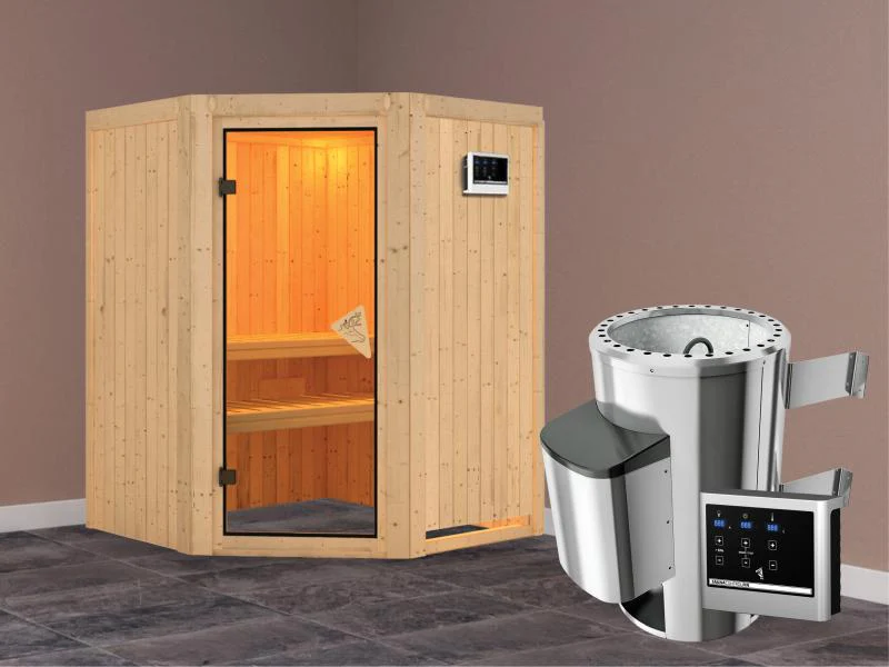 Nanja - Karibu Sauna Plug & Play inkl. 3,6 kW-Ofen - ohne Dachkranz - - Image 2