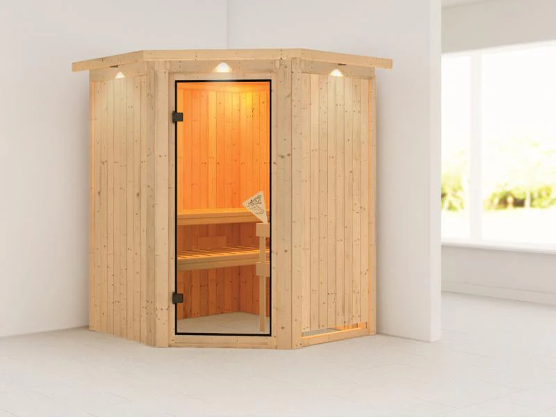 Nanja - Karibu Sauna Plug & Play ohne Ofen - mit Dachkranz - - Image 4