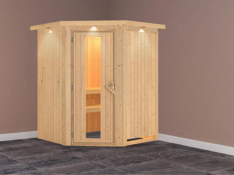 Nanja - Karibu Sauna Plug & Play ohne Ofen - mit Dachkranz - Energiespartür - Image 2