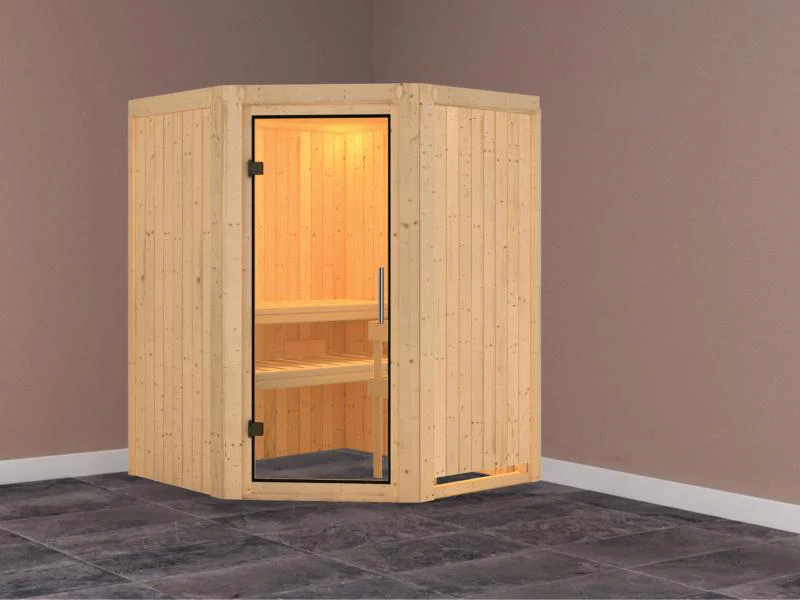 Nanja - Karibu Sauna Plug & Play ohne Ofen - ohne Dachkranz - Klarglas Ganzglastür - Image 2