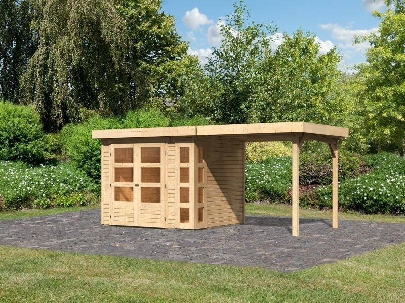 Norlinio Gartenhaus Kerken 3 natur inkl. Fußboden und Anbaudach 2,40 m