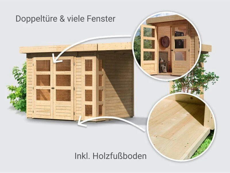 Norlinio Gartenhaus Kerken 3 natur inkl. Fußboden und Anbaudach 2,40 m - Image 2
