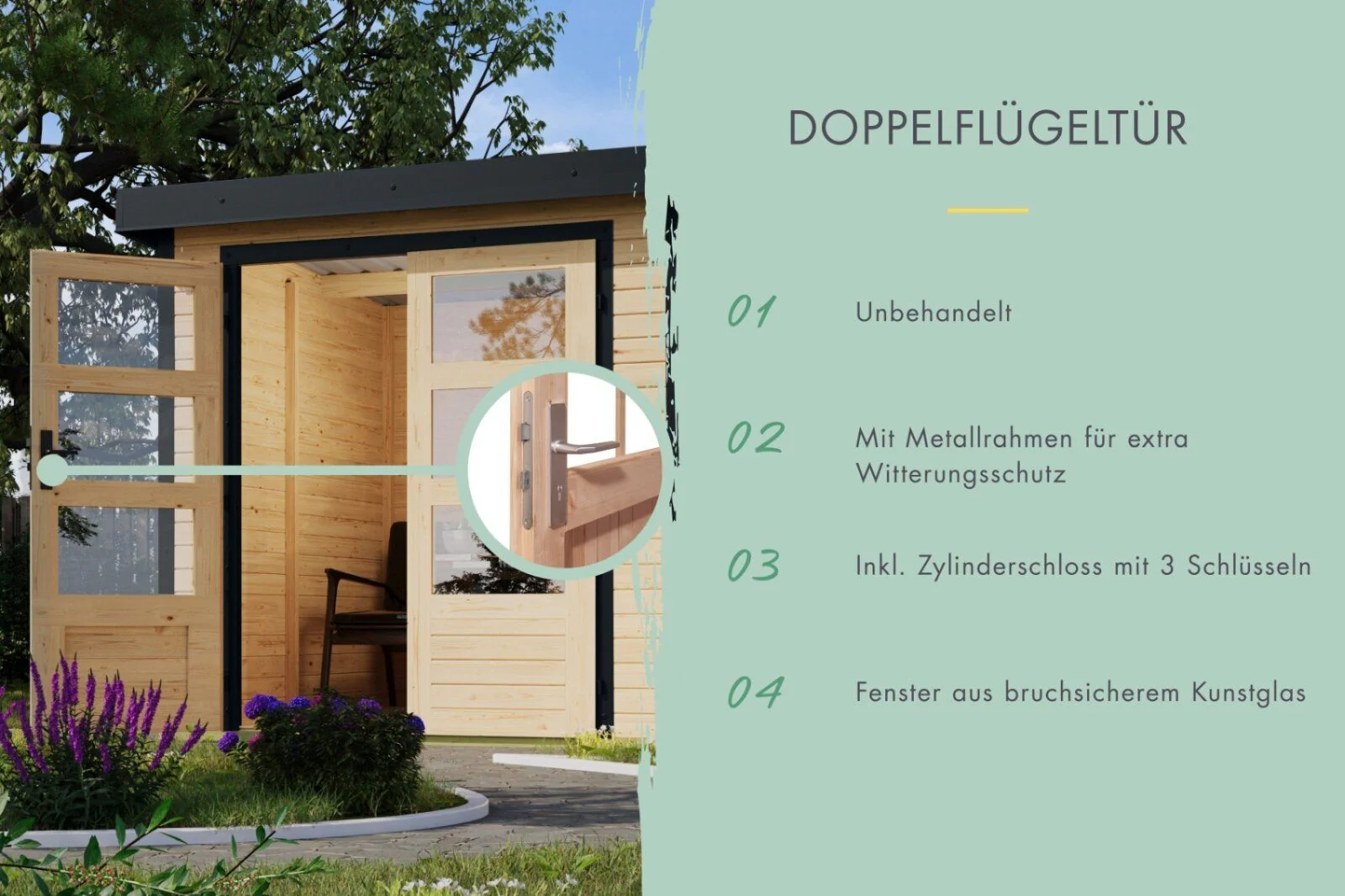 Norlinio Hybrid Gartenhaus Woodtallic 1, naturbelassen/anthrazit, inkl. Fußboden - Image 5