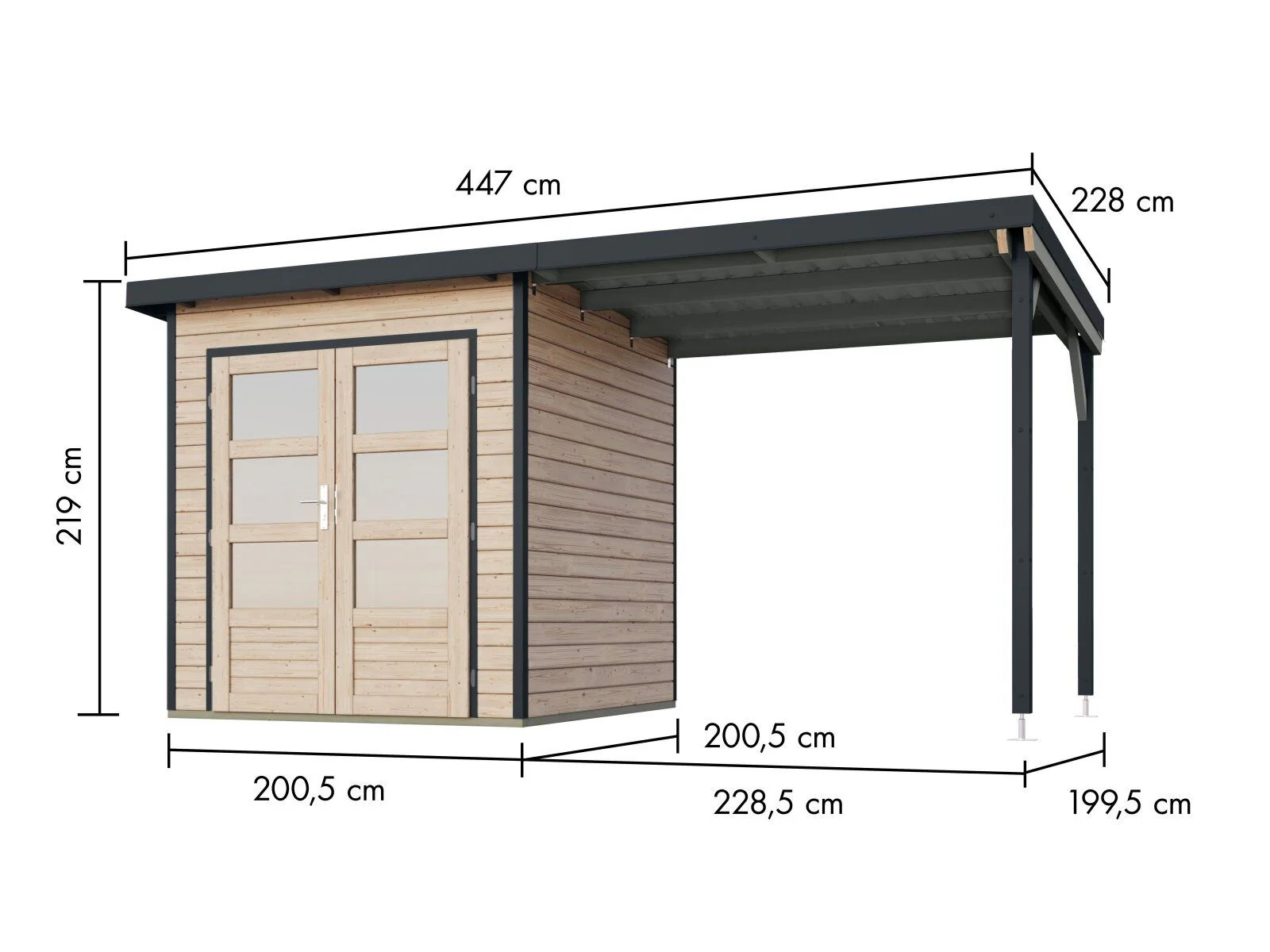 Norlinio Hybrid Gartenhaus Woodtallic 1 , naturbelassen/anthrazit, inkl. Fußboden und Anbaudach - Image 3