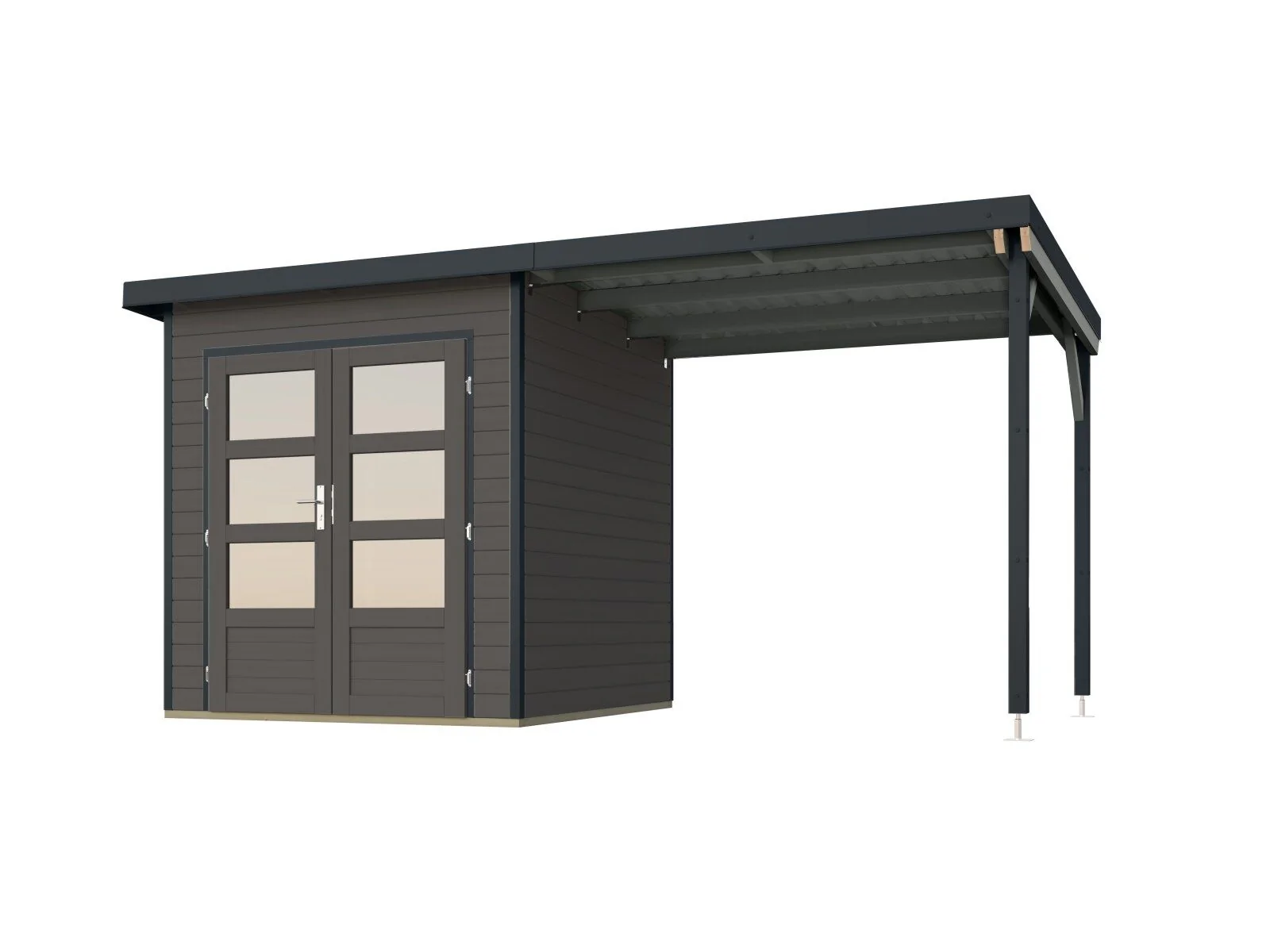 Norlinio Hybrid Gartenhaus Woodtallic 1, terragrau/anthrazit, inkl. Fußboden und Anbaudach - Image 2
