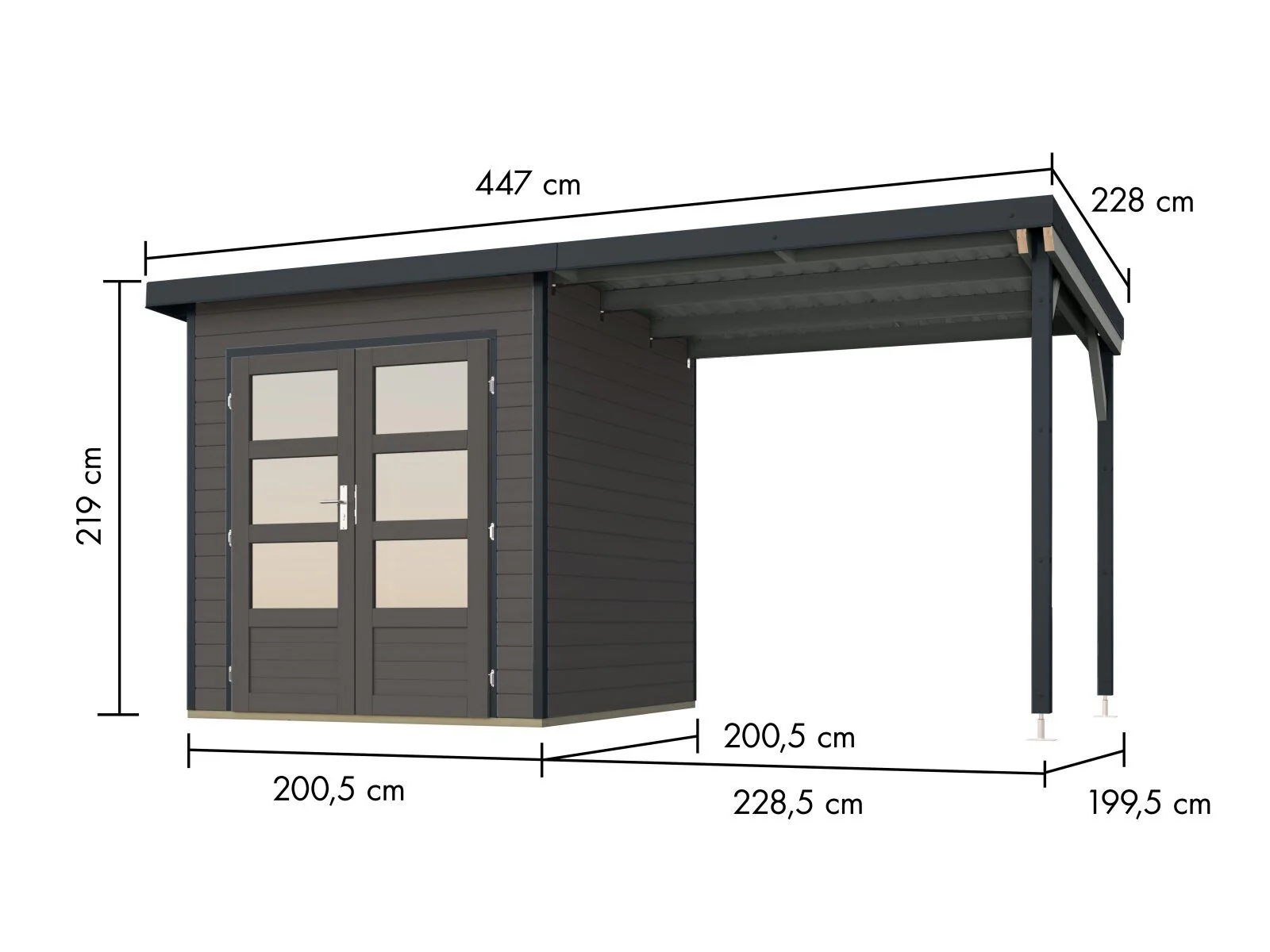 Norlinio Hybrid Gartenhaus Woodtallic 1, terragrau/anthrazit, inkl. Fußboden und Anbaudach - Image 3