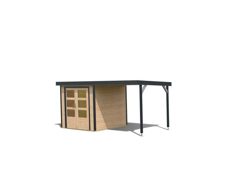 Norlinio Hybrid Gartenhaus Woodtallic 2, naturbelassen/anthrazit, inkl. Anbaudach und Fußboden - Image 3