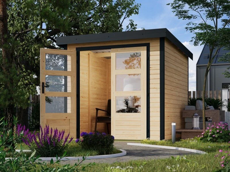 Norlinio Hybrid Gartenhaus Woodtallic 2, naturbelassen/anthrazit, inkl, Fußboden - Image 2