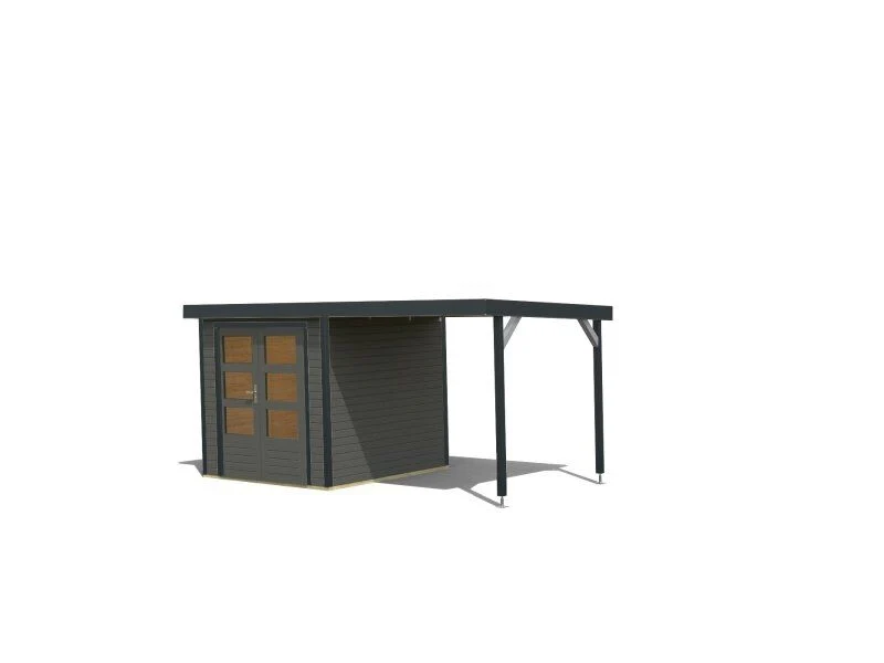 Norlinio Hybrid Gartenhaus Woodtallic 2, terragrau/anthrazit, inkl. Anbaudach und Fußboden - Image 3
