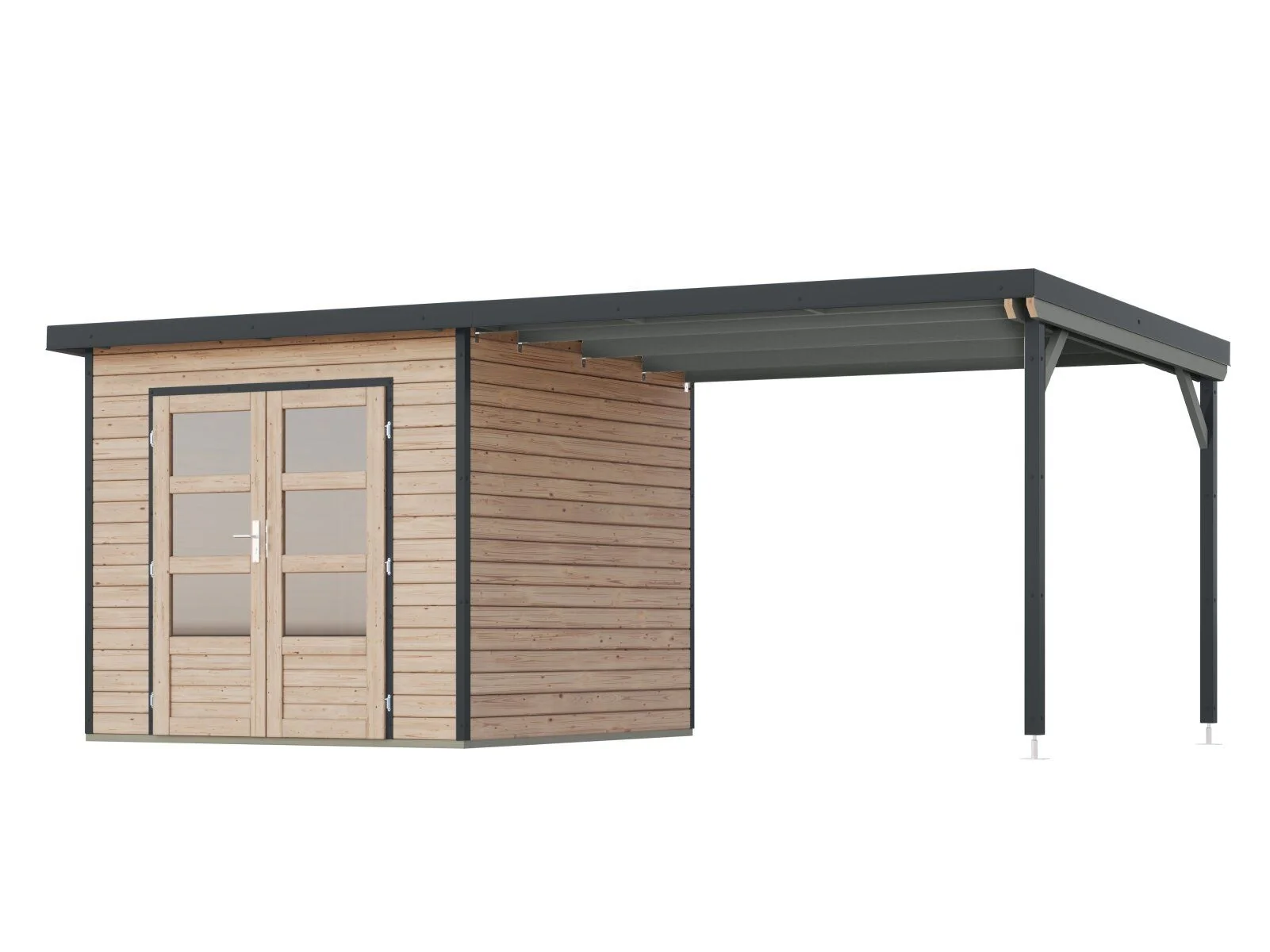 Norlinio Hybrid Gartenhaus Woodtallic 3, naturbelassen/anthrazit, inkl. Fußboden und Anbaudach - Image 2