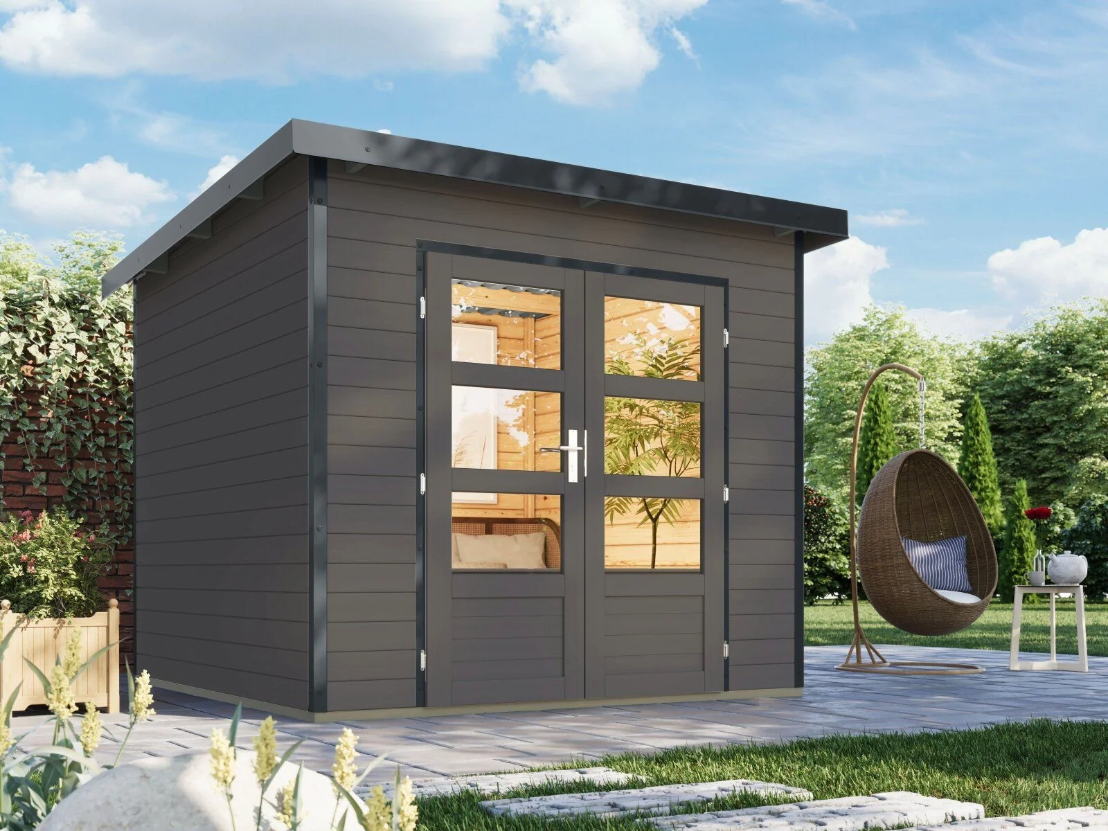 Norlinio Hybrid Gartenhaus Woodtallic 3, terragrau/anthrazit, inkl. Fußboden