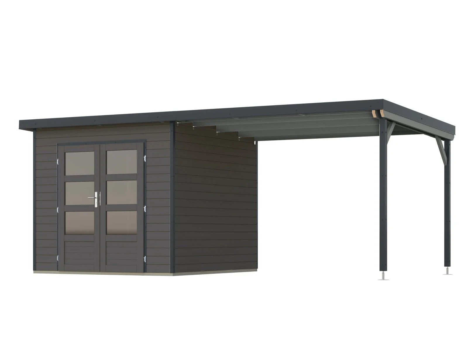 Norlinio Hybrid Gartenhaus Woodtallic 3, terragrau/anthrazit, inkl. Fußboden und Anbaudach - Image 2