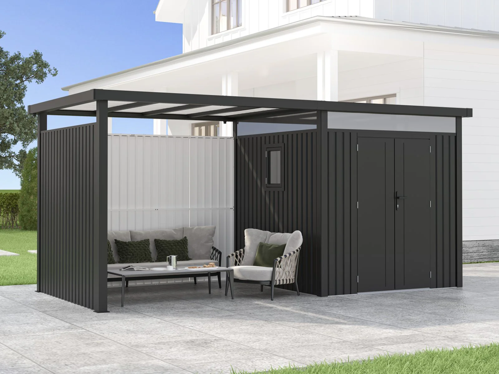 Norlinio Metall Anbaudach mit Wandset  für Gerätehaus Miro 1, Anthrazit - Image 2