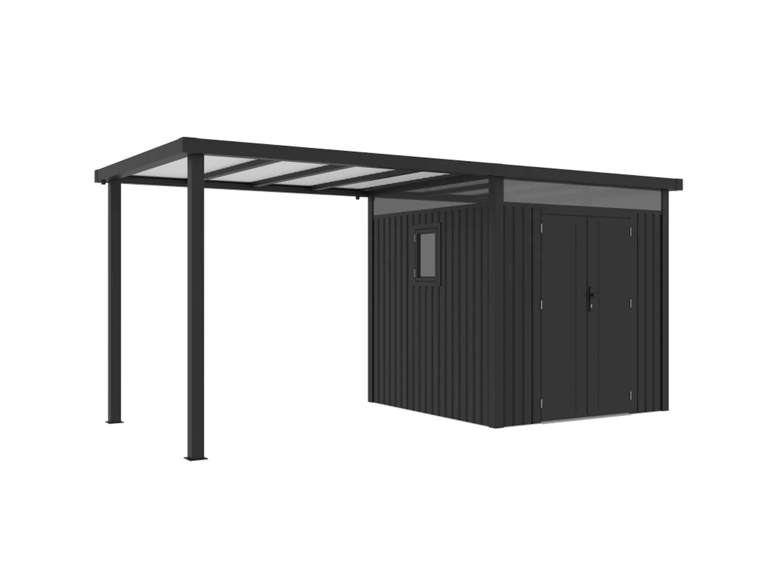 Norlinio Metall Gerätehaus Miro 1 mit Anbaudach in Anthrazit - Image 4
