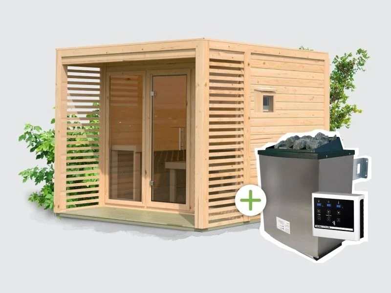 Norlinio Saunahaus Patio 3, 38 mm naturbelassen -inkl. 9 kW Ofen ext. Steuerung- inkl. Dache - Image 4