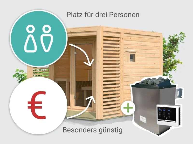 Norlinio Saunahaus Patio 3, 38 mm naturbelassen -inkl. 9 kW Ofen ext. Steuerung- inkl. Dache - Image 6