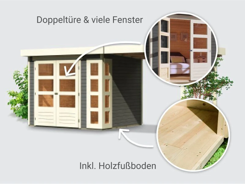 Norlinio Gartenhaus Kerken 3 terragrau inkl. Fußboden und Anbaudach 2,40 m - Image 2
