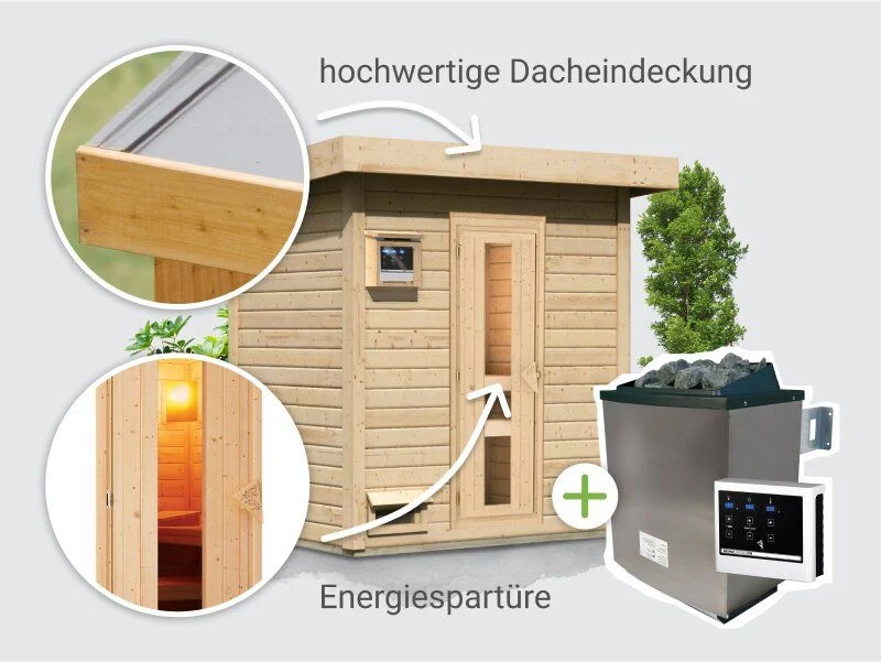 Norlinio Saunahaus Hella 1  38 mm - inkl. 9 kW Ofen ext. Steuerung - inkl. Dacheindeckung - Image 3