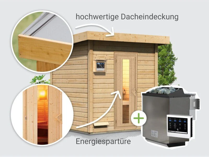 Norlinio Saunahaus Hella 2 38 mm - inkl. 9 kW Bioofen ext. Steuerung - mit Dacheindeckung u - Image 3