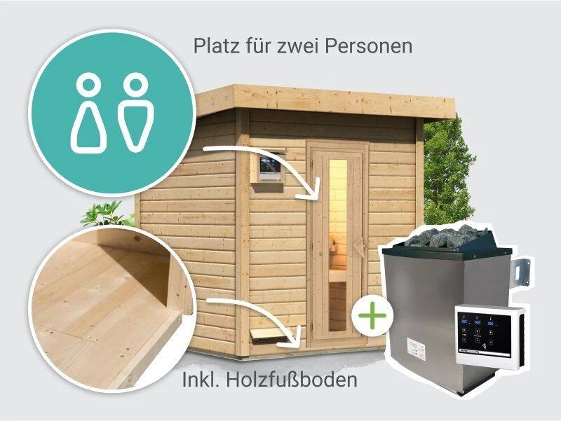 Norlinio Saunahaus Hella 2 38 mm - inkl. 9 kW Ofen ext. Steuerung - mit Dacheindeckung und - Image 4