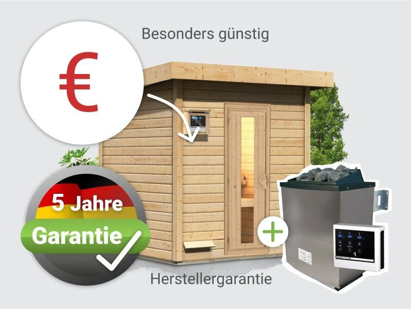 Norlinio Saunahaus Hella 2 38 mm - inkl. 9 kW Ofen ext. Steuerung - mit Dacheindeckung und - Image 5