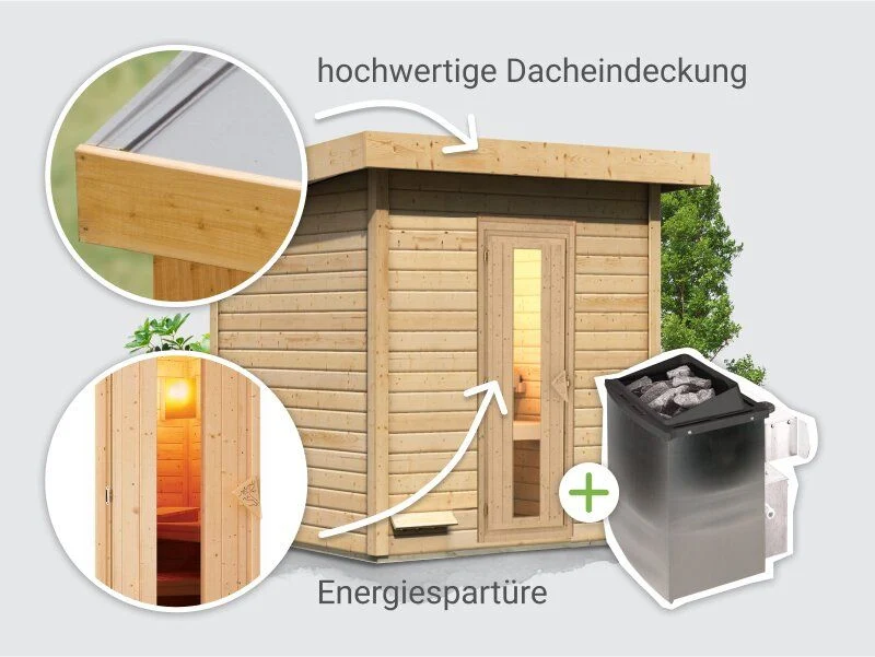 Norlinio Saunahaus Hella 2 38 mm - inkl. 9 kW Ofen integr. Steuerung - mit Dacheindeckung u - Image 3