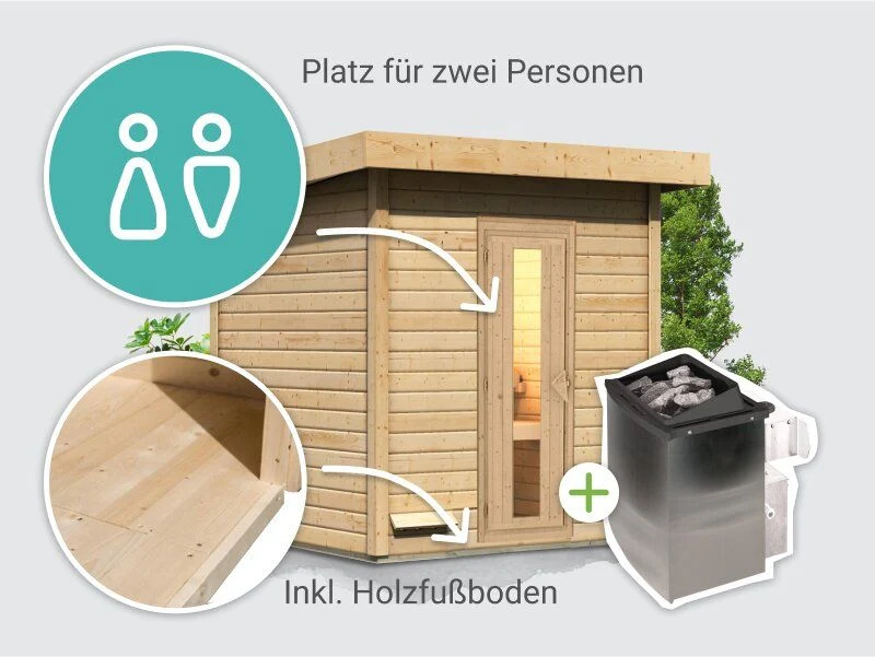 Norlinio Saunahaus Hella 2 38 mm - inkl. 9 kW Ofen integr. Steuerung - mit Dacheindeckung u - Image 4