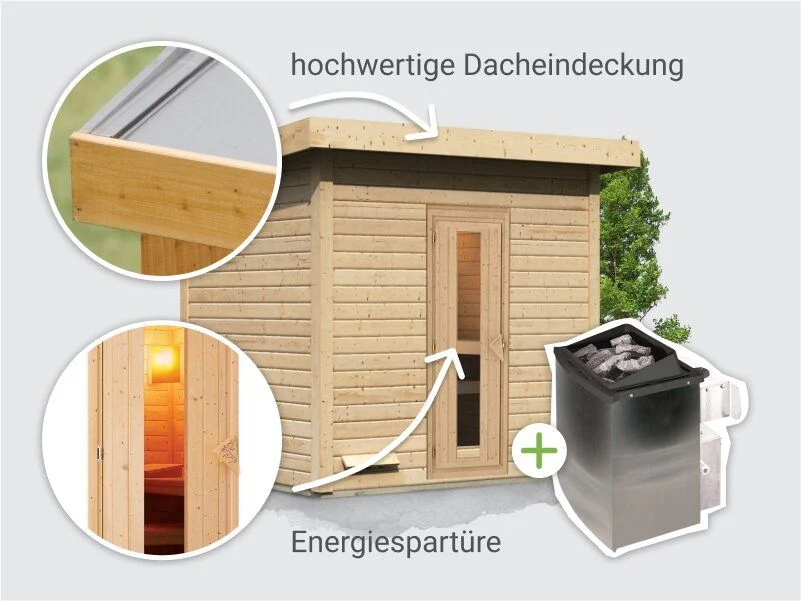 Norlinio Saunahaus Hella 3  38 mm - inkl. 9 kW Ofen integr. Steuerung - inkl. Dacheindeckung - Image 3