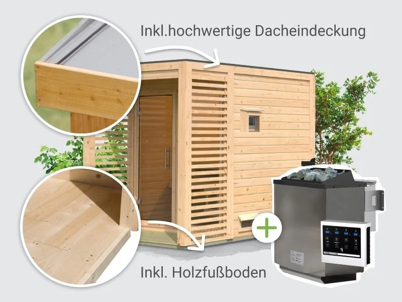 Norlinio Saunahaus Patio 1, 38 mm naturbelassen -inkl. 9 kW Bioofen ext. Steuerung- inkl. Da - Image 5