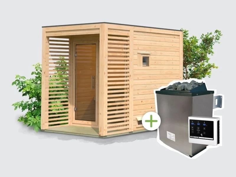 Norlinio Saunahaus Patio 1, 38 mm naturbelassen -inkl. 9 kW Ofen ext. Steuerung- inkl. Dacheindeckung - Image 4