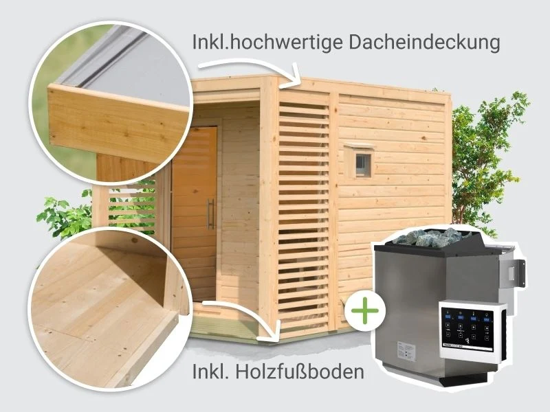 Norlinio Saunahaus Patio 2, 38 mm naturbelassen -inkl. 9 kW Bioofen ext. Steuerung-, inkl. D - Image 5