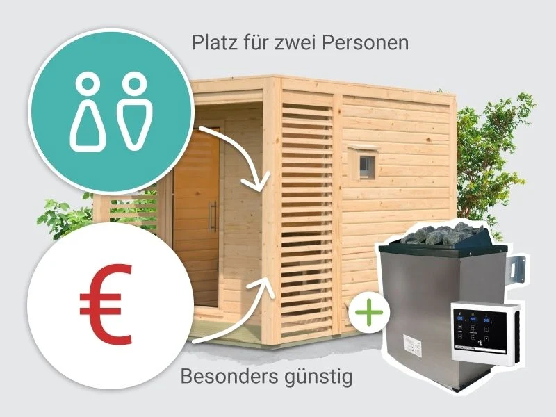 Norlinio Saunahaus Patio 2, 38 mm naturbelassen -inkl. 9 kW Ofen ext. Steuerung-, inkl. Dach - Image 5