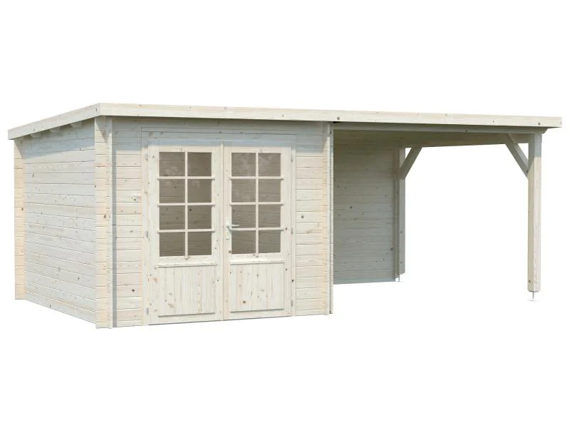Palmako Blockbohlenhaus Ella 6,9 + 8,2 mit Anbaudach und Rückwand 28 mm natur - Image 2