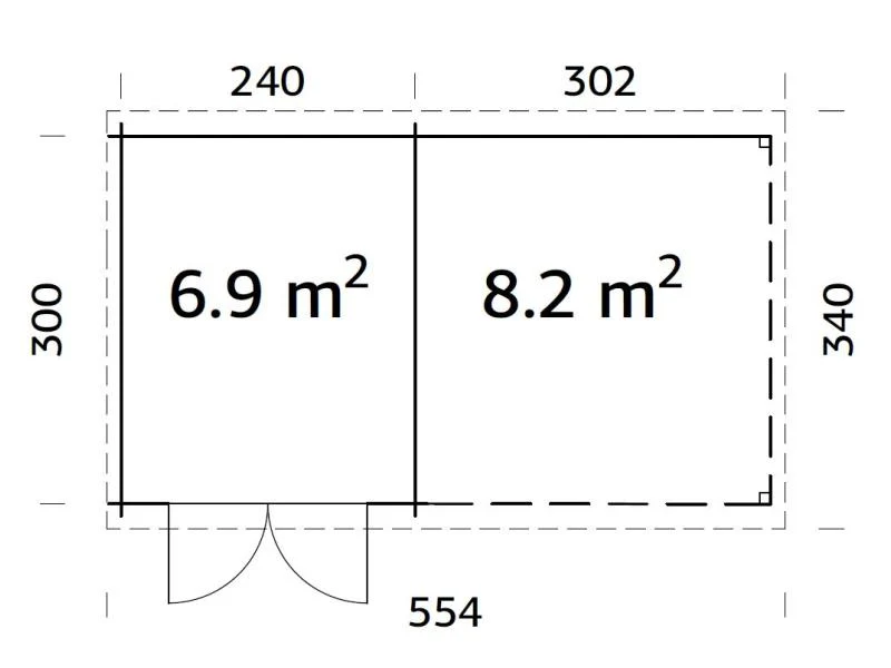 Palmako Blockbohlenhaus Ella 6,9 + 8,2 mit Anbaudach und Rückwand 28 mm natur - Image 3