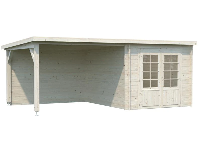 Palmako Blockbohlenhaus Ella 6,9 + 8,2 mit Anbaudach und Rückwand 28 mm natur - Image 4